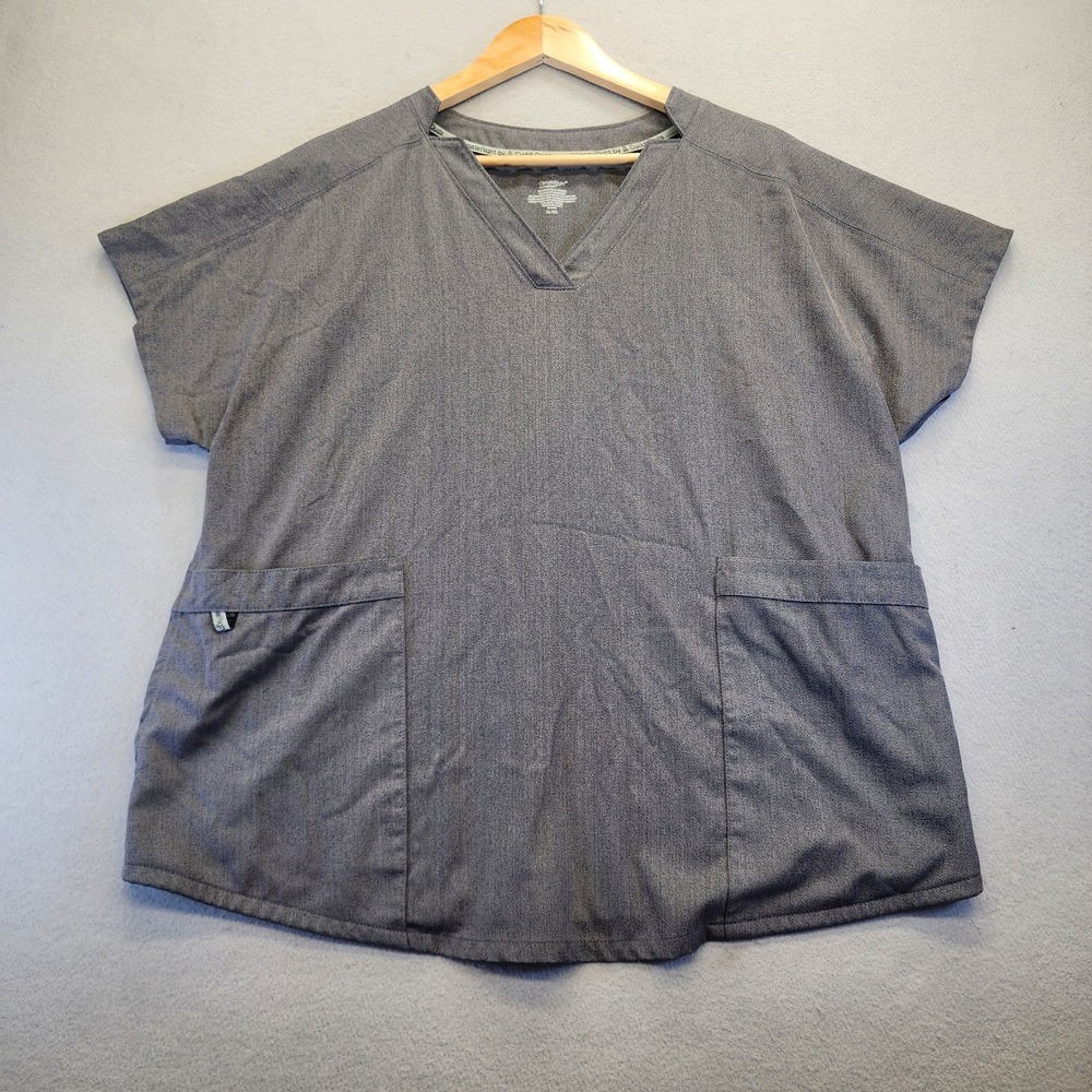 ClimateRight by Cuddl Duds Scrub Top XL‎ Gray V-Neck 6 Pockets Medical